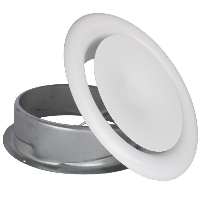 DOMUX DMX-100-VNS Bouche VMC 100 mm Réglable en Acier Blanc Laqué - Insufflation - Durable et Élégante - VMC Simple et Double Flux - Installation Mur ou Plafond - DN100