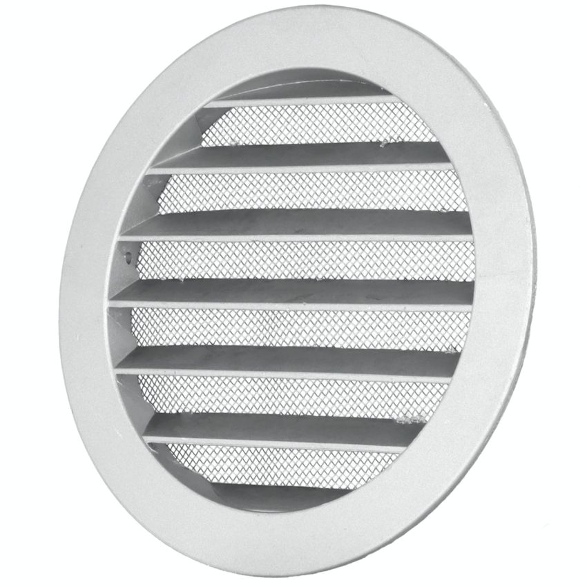 DOMUX DMX-150-CLE-W Grille de Ventilation Ronde 150 mm en Fonte d'Aluminium - Filet Anti Insectes - Durable et Résistante aux Intempéries - Extérieure/Intérieure - DN150