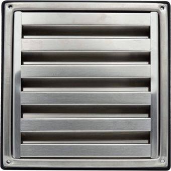 DOMUX DMX-100-FMS-W Grille Ventilation 100 mm Inox Haute Qualité - Hotte, Extracteur, Sèche-Linge, VMC - Filet Anti Insectes - Résistance Intempéries - 148x148mm - DN100