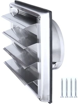 Grille de Ventilation Inox 100 mm pour Hotte, Extracteur et Sèche-Linge - Lames Mobiles Anti-Retour - Résistance aux Intempéries - 148x148mm - DN100