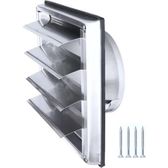 Grille de Ventilation Inox 125 mm pour Hotte, Extracteur et Sèche-Linge - Lames Mobiles Anti-Retour - Résistance aux Intempéries - 185x185mm - DN125