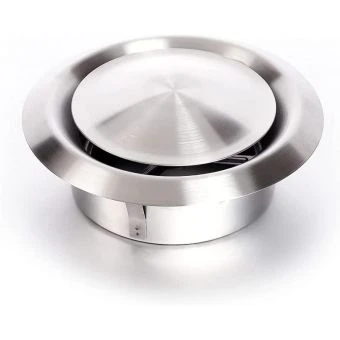 Bouche VMC 125 mm en acier inoxydable brossé - Réglable - Inox 304- Extraction/Insufflation - Pour conduit VMC et hotte - Installation mur ou plafond